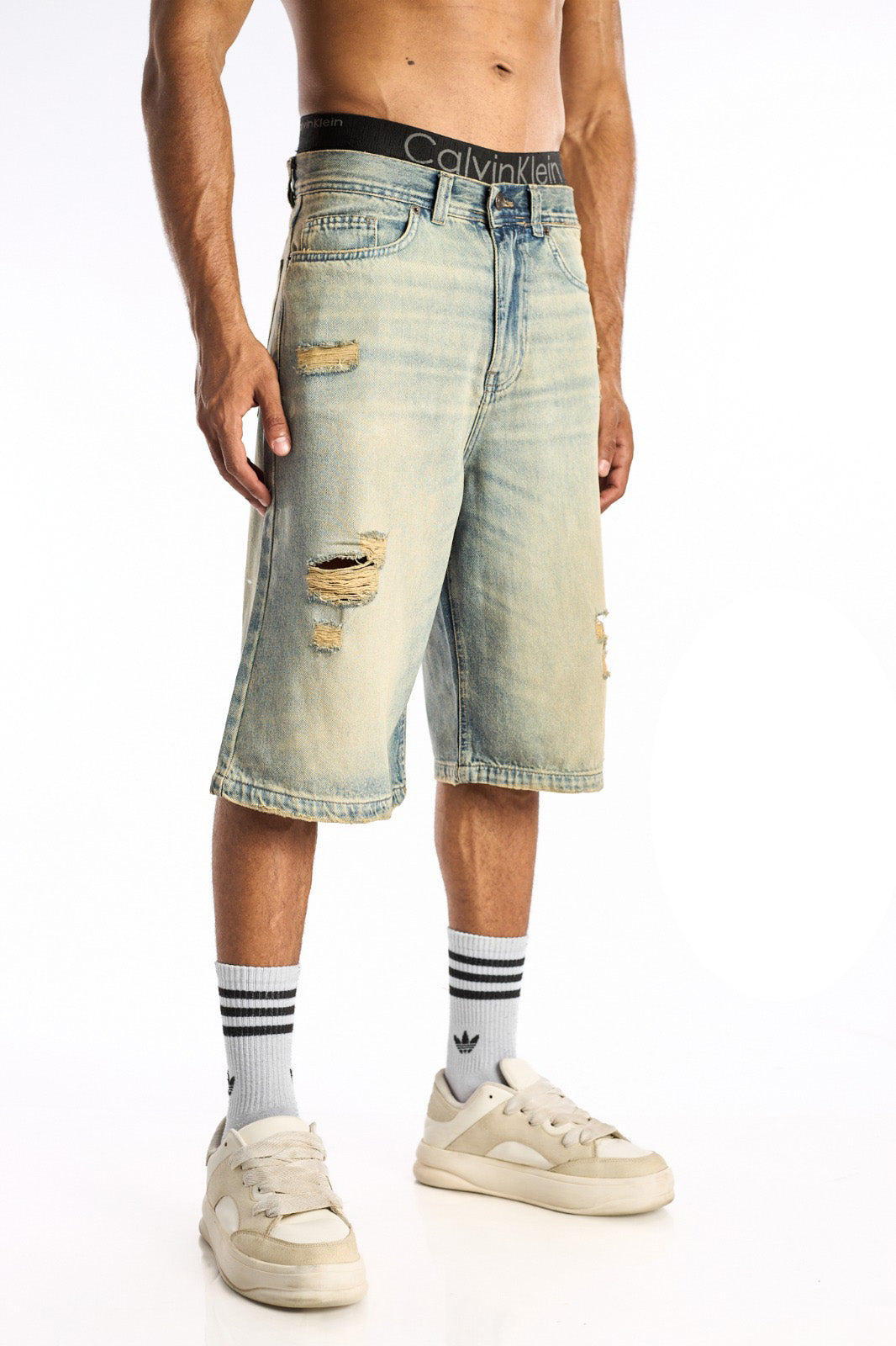The KIK-Dirty Ripped Denim Jorts
