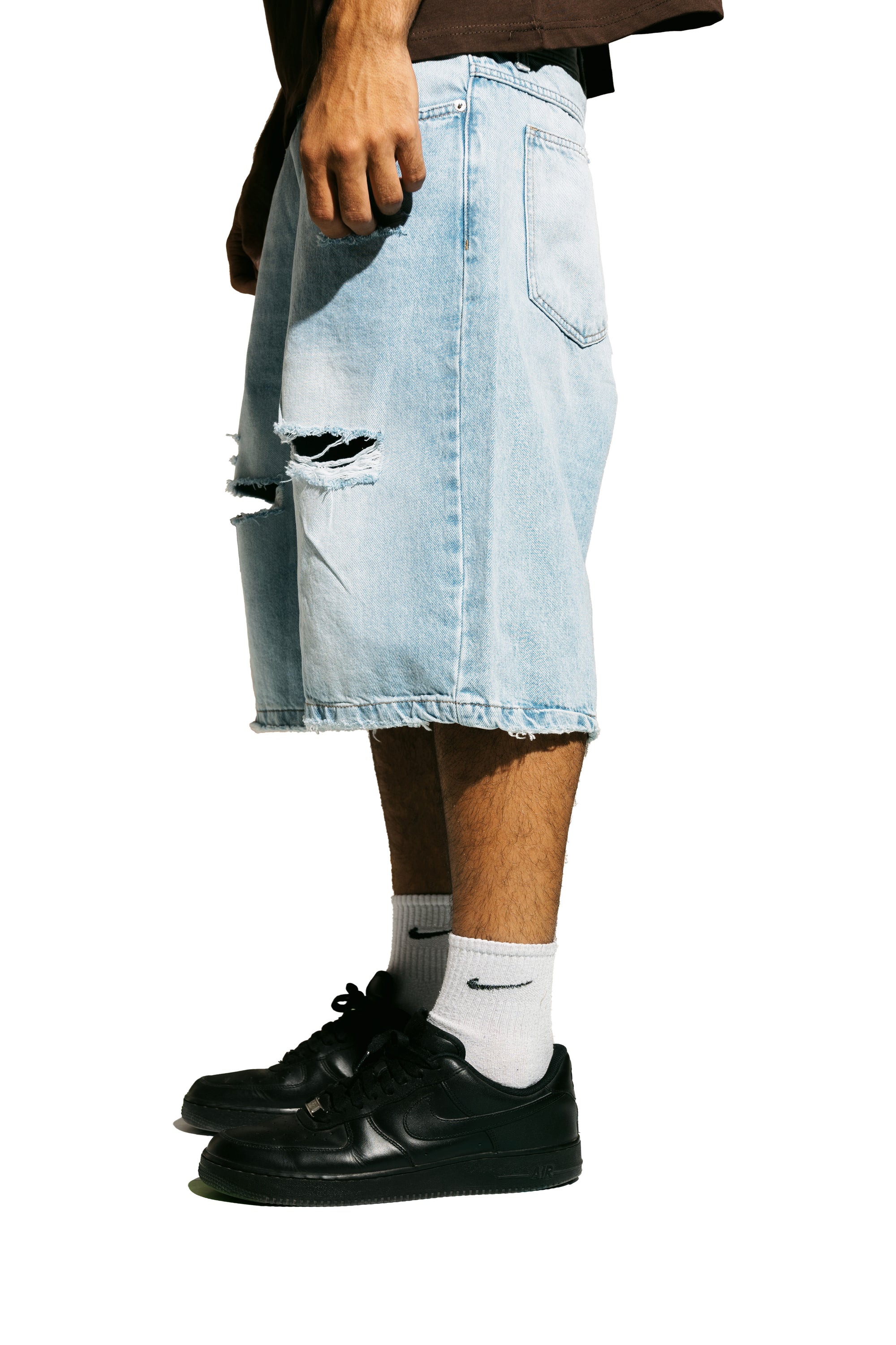 The KIK-Ripped Light Blue Denim Jorts