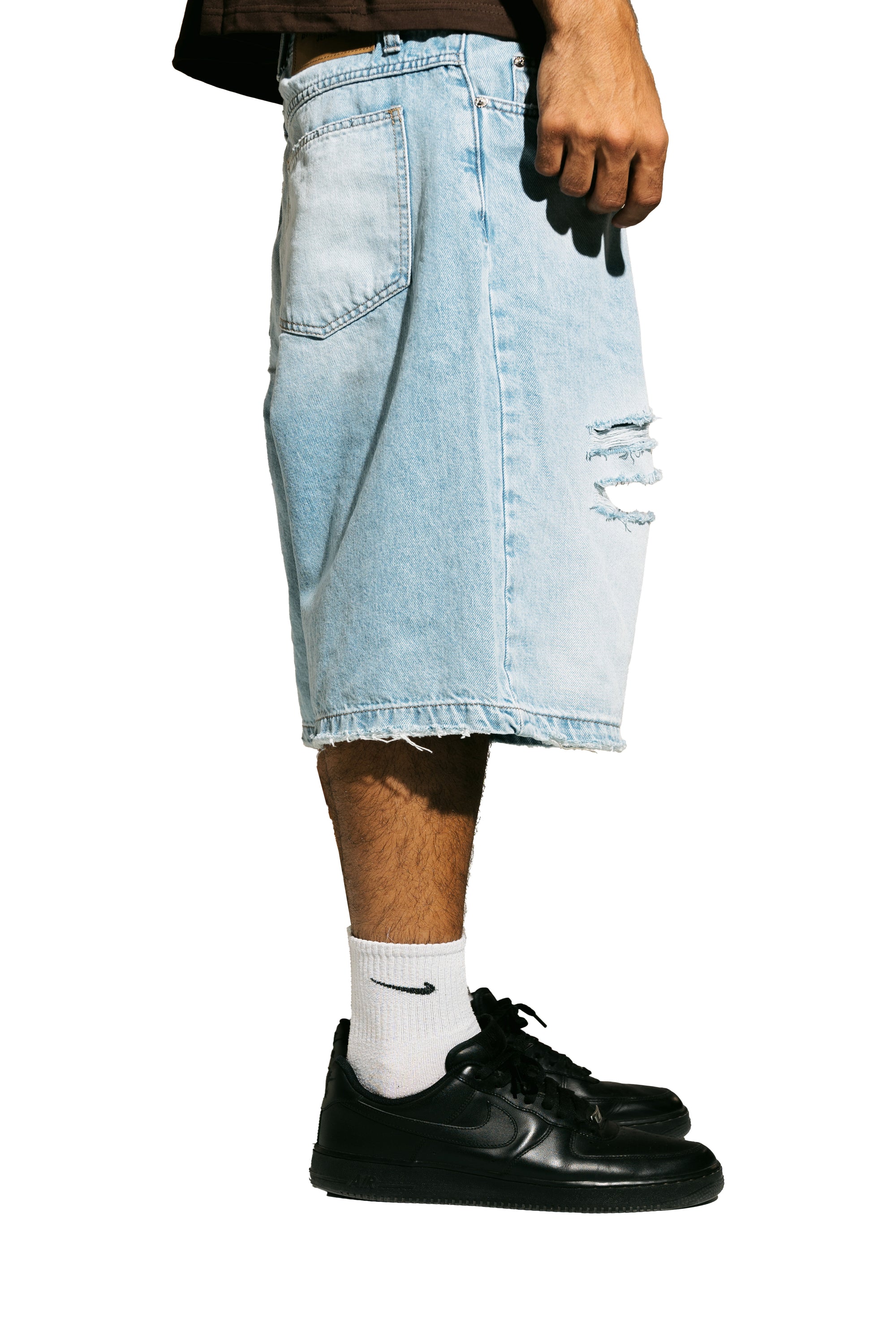 The KIK-Ripped Light Blue Denim Jorts