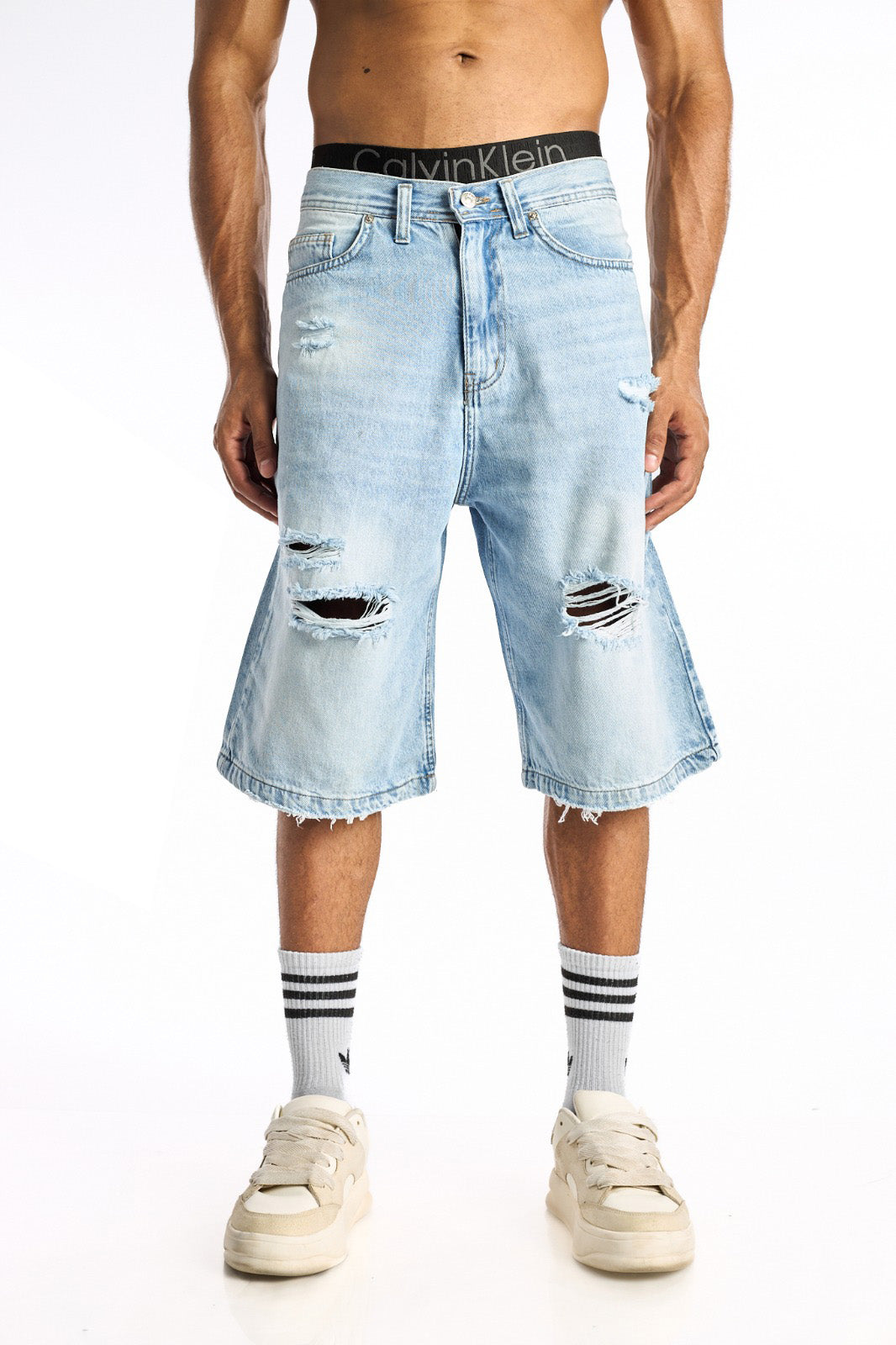 The KIK-Ripped Light Blue Denim Jorts