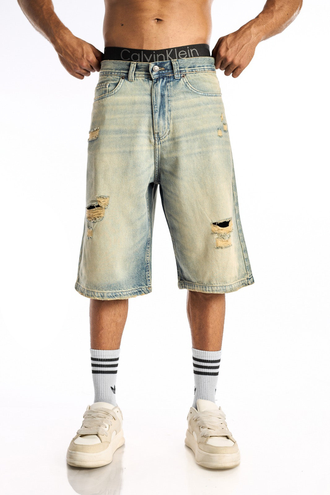The KIK-Dirty Ripped Denim Jorts