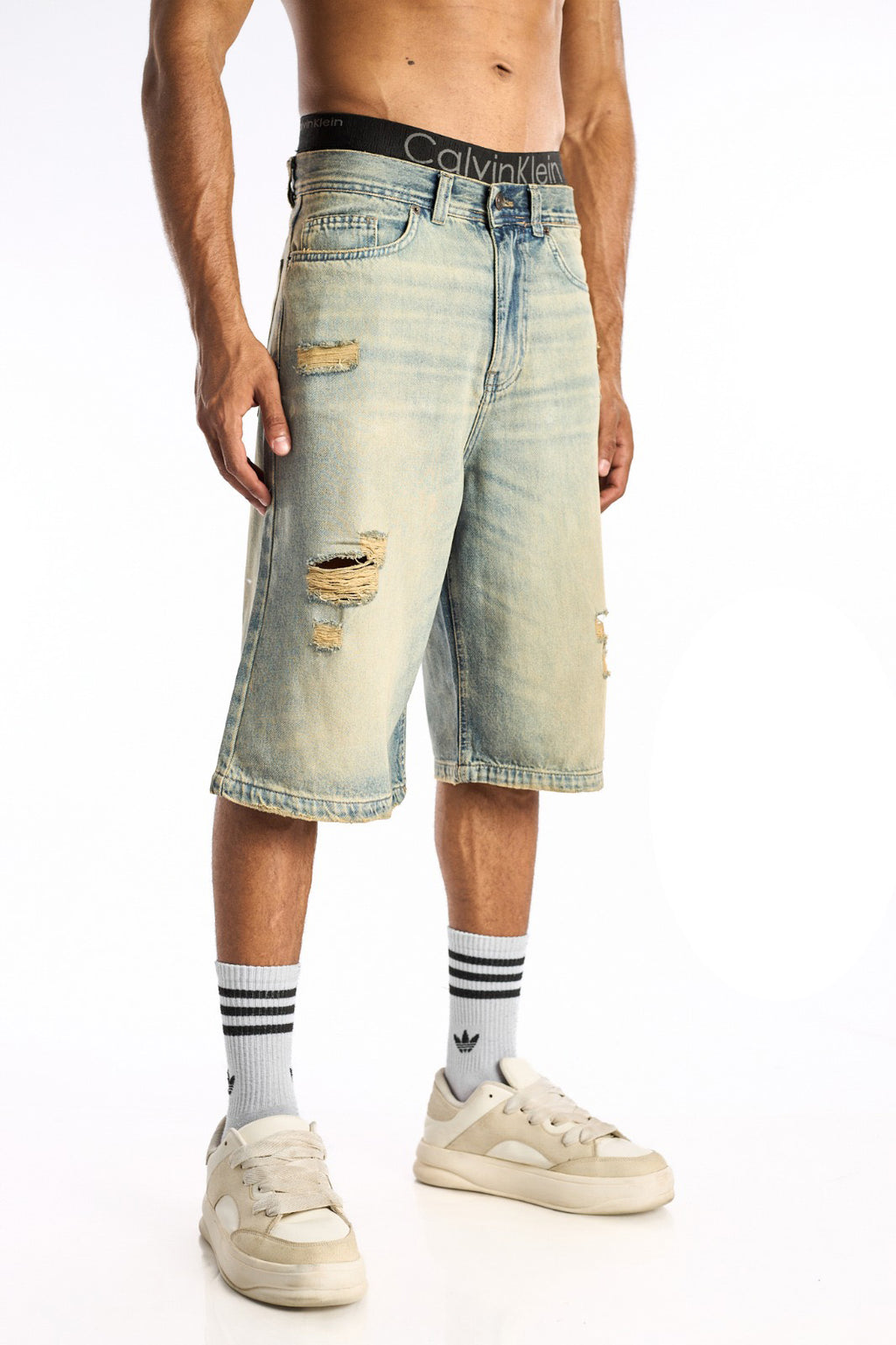The KIK-Dirty Ripped Denim Jorts