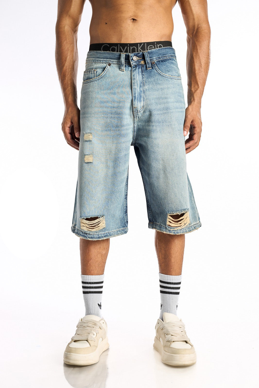 The KIK-Ripped Light Blue Denim Jorts